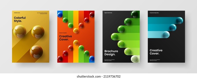 Conjunto de plantillas de diseño de vectores de folletos corporativos geométricos. Conjunto de concepto de portada de diario de esferas brillantes y realistas.