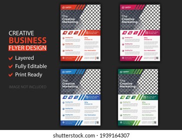 Geometric Corporate business flyer template design set with blue, magenta, red and yellow color. marketing, business proposal, promotion, advertise, publication, cover page