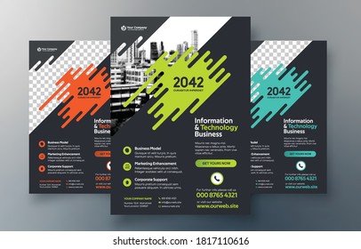 Geometric Corporate Flyer Design Template in A4. 3 Color ways included. Can be adapt to Brochure, Annual Report, Magazine,Poster, Corporate Presentation, Portfolio, Banner, Website.