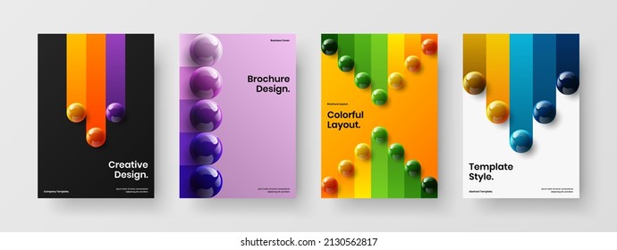 Geometric corporate identity A4 vector design illustration composition. Unique realistic balls flyer layout collection.