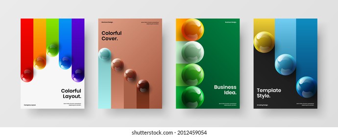 Geometric corporate identity vector design illustration set. Vivid 3D spheres placard template collection.