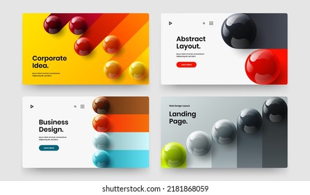 Geometric corporate identity vector design layout set. Fresh realistic balls web banner illustration collection.