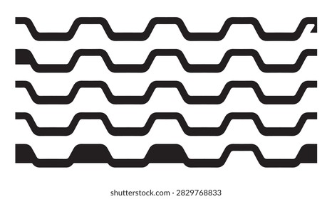 Geometric corrugated metal profile pattern in black and white silhouette for construction and roofing architecture design vectors or technical engineering elements