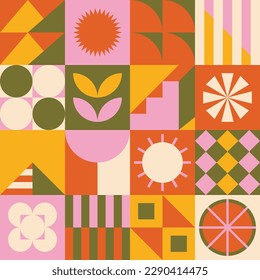 Geometric cover art illustration - flat shapes composition design in soft retro colors vector