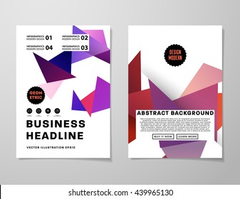 Geometric Cover Background, Brochure Template Layout for Annual Report or Magazine Design. A4 Booklet. Triangular or Polygonal Structures. Vector Illustration.