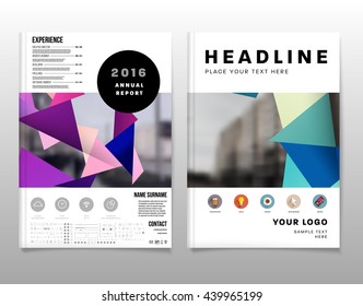 Geometric Cover Background, Brochure Template Layout for Annual Report or Magazine Design. A4 Booklet. Triangular or Polygonal Structures. Vector Illustration.