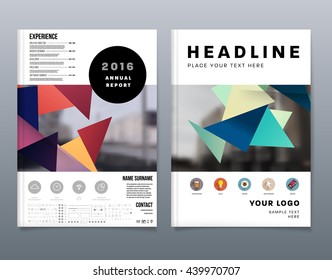 Geometric Cover Background, Brochure Template Layout for Annual Report or Magazine Design. A4 Booklet. Triangular or Polygonal Structures. Vector Illustration.