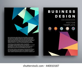 Geometric Cover Background, Brochure Template Layout for Annual Report or Magazine Design. A4 Booklet. Triangular or Polygonal Structures. Vector Illustration.