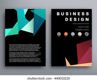 Geometric Cover Background, Brochure Template Layout for Annual Report or Magazine Design. A4 Booklet. Triangular or Polygonal Structures. Vector Illustration.