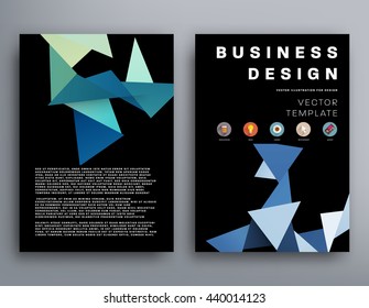 Geometric Cover Background, Brochure Template Layout for Annual Report or Magazine Design. A4 Booklet. Triangular or Polygonal Structures. Vector Illustration.