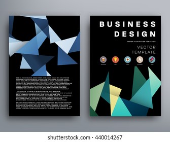 Geometric Cover Background, Brochure Template Layout for Annual Report or Magazine Design. A4 Booklet. Triangular or Polygonal Structures. Vector Illustration.
