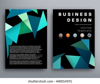 Geometric Cover Background, Brochure Template Layout for Annual Report or Magazine Design. A4 Booklet. Triangular or Polygonal Structures. Vector Illustration.