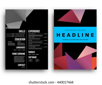 Geometric Cover Background, Brochure Template Layout for Annual Report or Magazine Design. A4 Booklet. Triangular or Polygonal Structures. Vector Illustration.