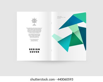 Geometric Cover Background, Brochure Template Layout for Annual Report or Magazine Design. A4 Booklet. Triangular or Polygonal Structures. Vector Illustration.