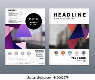 Geometric Cover Background, Brochure Template Layout for Annual Report or Magazine Design. A4 Booklet. Triangular or Polygonal Structures. Vector Illustration.