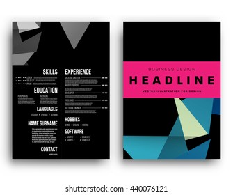 Geometric Cover Background, Brochure Template Layout for Annual Report or Magazine Design. A4 Booklet. Triangular or Polygonal Structures. Vector Illustration