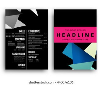 Geometric Cover Background, Brochure Template Layout for Annual Report or Magazine Design. A4 Booklet. Triangular or Polygonal Structures. Vector Illustration