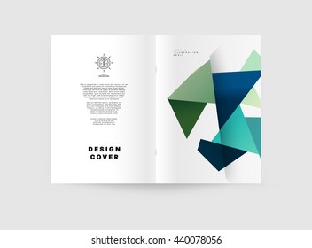 Geometric Cover Background, Brochure Template Layout for Annual Report or Magazine Design. A4 Booklet. Triangular or Polygonal Structures. Vector Illustration