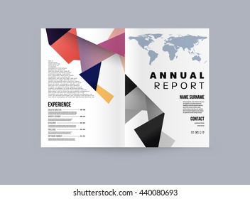 Geometric Cover Background, Brochure Template Layout for Annual Report or Magazine Design. A4 Booklet. Triangular or Polygonal Structures. Vector Illustration