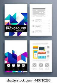 Geometric Cover Background, Brochure Template Layout for Annual Report or Magazine Design. A4 Booklet. Triangular or Polygonal Structures. Vector Illustration.