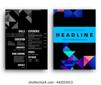 Geometric Cover Background, Brochure Template Layout for Annual Report or Magazine Design. A4 Booklet. Triangular or Polygonal Structures. Vector Illustration.