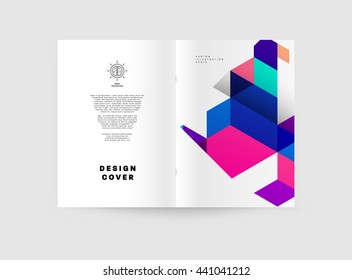 Geometric Cover Background, Brochure Template Layout for Annual Report or Magazine Design. A4 Booklet. Triangular or Polygonal Structures. Vector Illustration.
