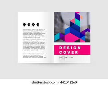 Geometric Cover Background, Brochure Template Layout for Annual Report or Magazine Design. A4 Booklet. Triangular or Polygonal Structures. Vector Illustration.