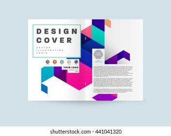 Geometric Cover Background, Brochure Template Layout for Annual Report or Magazine Design. A4 Booklet. Triangular or Polygonal Structures. Vector Illustration.