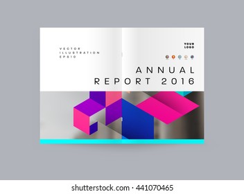 Geometric Cover Background, Brochure Template Layout for Annual Report or Magazine Design. A4 Booklet. Triangular or Polygonal Structures. Vector Illustration.