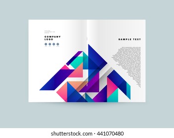 Geometric Cover Background, Brochure Template Layout for Annual Report or Magazine Design. A4 Booklet. Triangular or Polygonal Structures. Vector Illustration.