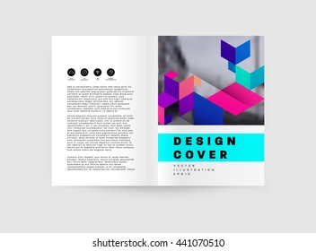 Geometric Cover Background, Brochure Template Layout for Annual Report or Magazine Design. A4 Booklet. Triangular or Polygonal Structures. Vector Illustration.