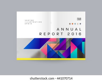 Geometric Cover Background, Brochure Template Layout for Annual Report or Magazine Design. A4 Booklet. Triangular or Polygonal Structures. Vector Illustration.