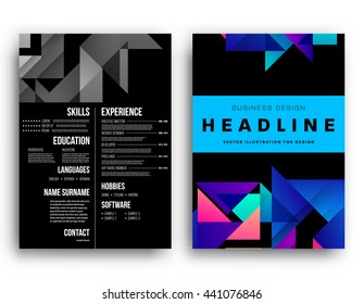 Geometric Cover Background, Brochure Template Layout for Annual Report or Magazine Design. A4 Booklet. Triangular or Polygonal Structures. Vector Illustration.
