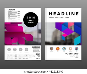 Geometric Cover Background, Brochure Template Layout for Annual Report or Magazine Design. A4 Booklet. Triangular or Polygonal Structures. Vector Illustration.