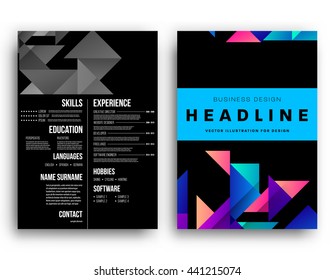 Geometric Cover Background, Brochure Template Layout for Annual Report or Magazine Design. A4 Booklet. Triangular or Polygonal Structures. Vector Illustration.