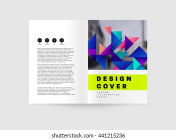 Geometric Cover Background, Brochure Template Layout for Annual Report or Magazine Design. A4 Booklet. Triangular or Polygonal Structures. Vector Illustration.