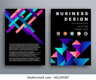 Geometric Cover Background, Brochure Template Layout for Annual Report or Magazine Design. A4 Booklet. Triangular or Polygonal Structures. Vector Illustration.