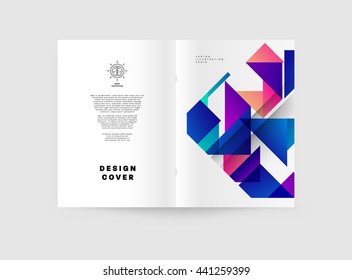 Geometric Cover Background, Brochure Template Layout for Annual Report or Magazine Design. A4 Booklet. Triangular or Polygonal Structures. Vector Illustration.