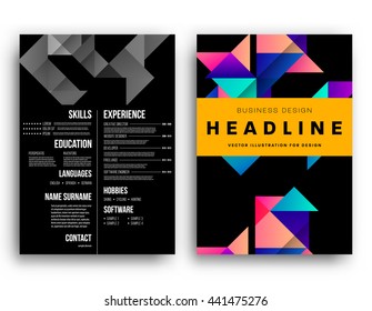 Geometric Cover Background, Brochure Template Layout for Annual Report or Magazine Design. A4 Booklet. Triangular or Polygonal Structures. Vector Illustration.
