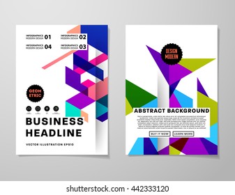Geometric Cover Background, Brochure Template Layout for Annual Report or Magazine Design. A4 Booklet. Triangular or Polygonal Structures. Vector Illustration.