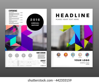 Geometric Cover Background, Brochure Template Layout for Annual Report or Magazine Design. A4 Booklet. Triangular or Polygonal Structures. Vector Illustration.
