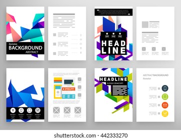 Geometric Cover Background, Brochure Template Layout for Annual Report or Magazine Design. A4 Booklet. Triangular or Polygonal Structures. Vector Illustration.