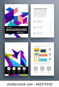 Geometric Cover Background, Brochure Template Layout for Annual Report or Magazine Design. A4 Booklet. Triangular or Polygonal Structures. Vector Illustration
