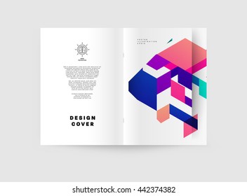 Geometric Cover Background, Brochure Template Layout for Annual Report or Magazine Design. A4 Booklet. Triangular or Polygonal Structures. Vector Illustration.