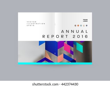 Geometric Cover Background, Brochure Template Layout for Annual Report or Magazine Design. A4 Booklet. Triangular or Polygonal Structures. Vector Illustration.