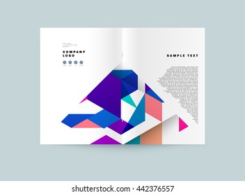 Fondo de la cubierta geométrica, Diseño de la plantilla de folleto para el informe anual o el diseño de la revista. Folleto A4. Estructuras triangulares o poligonales. Ilustración vectorial.