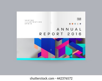 Geometric Cover Background, Brochure Template Layout for Annual Report or Magazine Design. A4 Booklet. Triangular or Polygonal Structures. Vector Illustration.