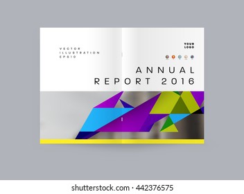 Geometric Cover Background, Brochure Template Layout for Annual Report or Magazine Design. A4 Booklet. Triangular or Polygonal Structures. Vector Illustration.