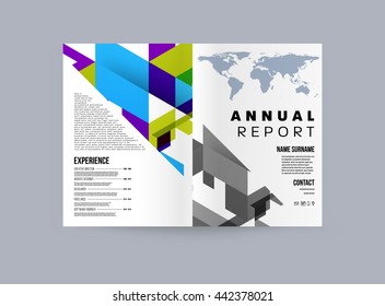 Geometric Cover Background, Brochure Template Layout for Annual Report or Magazine Design. A4 Booklet. Triangular or Polygonal Structures. Vector Illustration