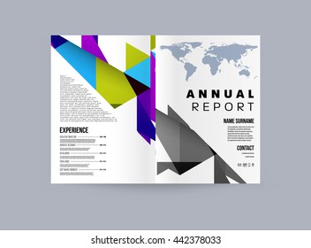 Geometric Cover Background, Brochure Template Layout for Annual Report or Magazine Design. A4 Booklet. Triangular or Polygonal Structures. Vector Illustration
